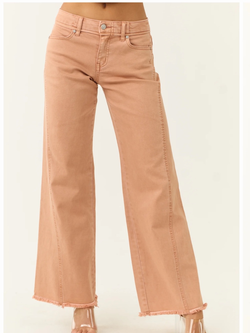 KanCan Apricot Wide-Leg Jeans with Frayed Hem